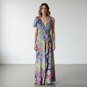 NWT Vivienne Tam Hi Low Gray Floral Ruffle Dress